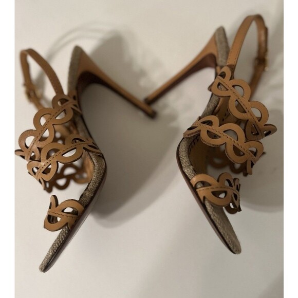 Tory Burch leather Scalloped Cutout Alingback Heels Tan Womens 8.5 - Picture 5 of 10